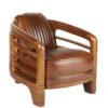 Fauteuil-Club-Riviera-Cuir-Vintage-Marron-majdeltier-1 Fauteuil Club Riviera cuir vintage marron avec structure en bois massif ajouré et détails inox