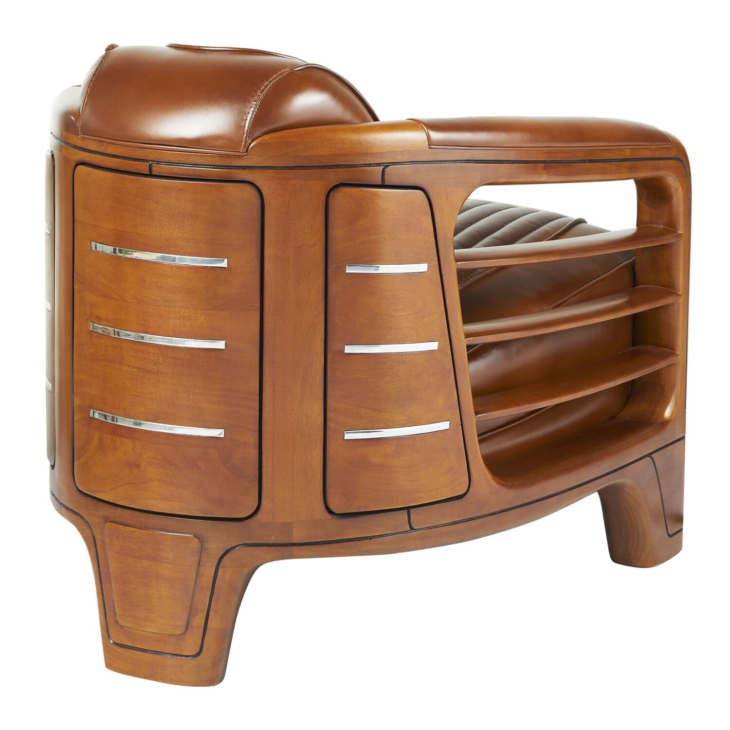 Fauteuil-Club-Riviera-Cuir-Vintage-Marron-majdeltier-4 Fauteuil Club Riviera cuir vintage marron accoudoirs bois massif ajouré style yacht