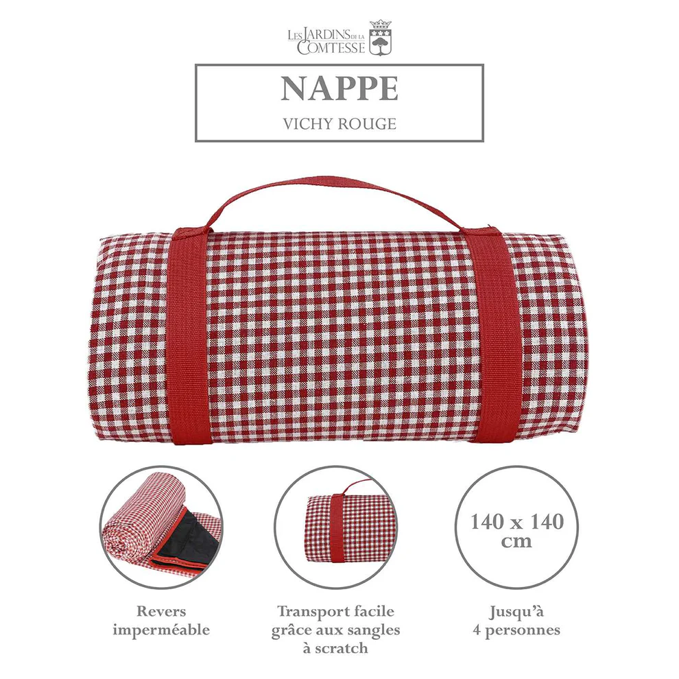 Nappe-pique-nique-carrée-vichy-rouge-140 × 140 cm-imperméable-3 Nappe pique-nique carrée vichy rouge 140 × 140 cm imperméable
