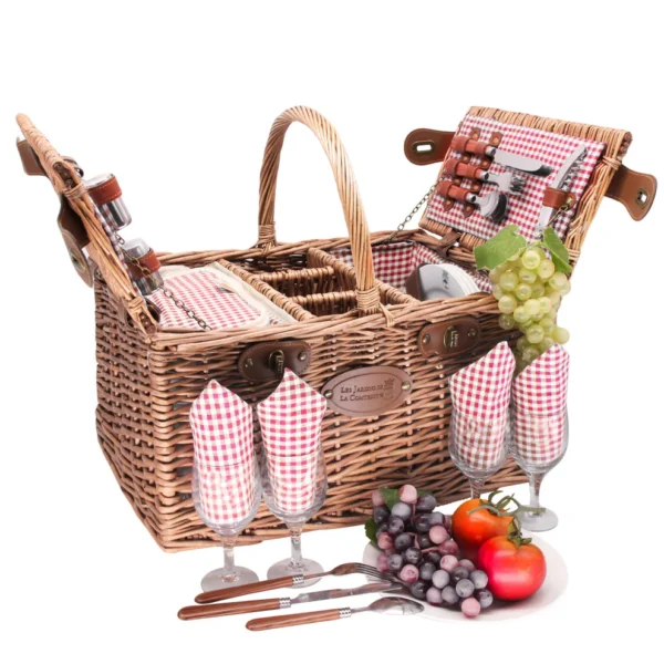 Panier pique-nique 4 personnes Saint-Germain vichy rouge