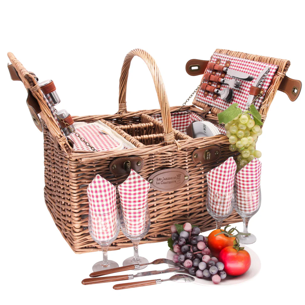 Panier-Pique-Nique-4 Personnes-Saint-Germain-vichy-rouge Panier pique-nique 4 personnes Saint-Germain vichy rouge