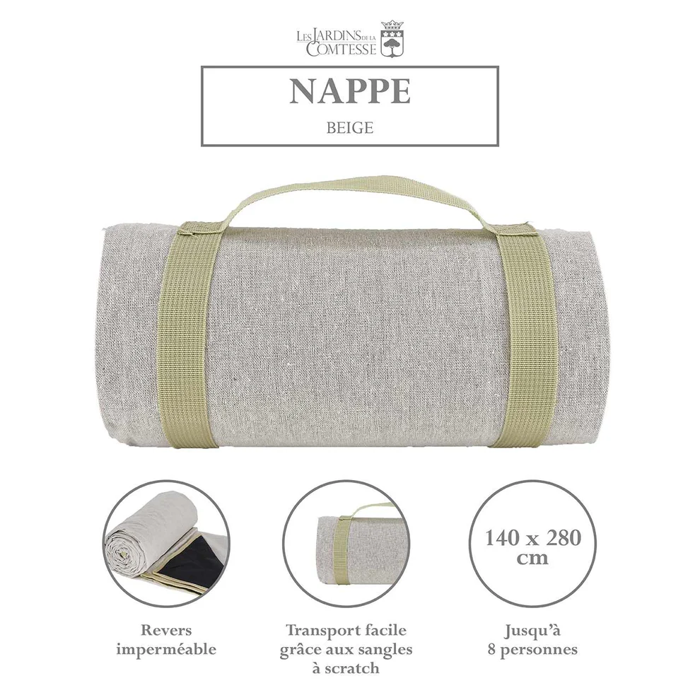 XL-Grande-nappe-pique-nique-beige-imperméable-rectangulaire-3 Nappe pique-nique XL beige 140 × 280 cm imperméable