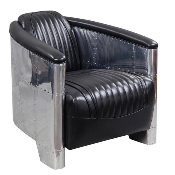 Fauteuil Club DC3 Cuir Noir aviateur impose une présence remarquable. Inspiré de l’univers de l'aviation vintage