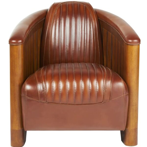 Fauteuil Club Canoë Cuir Marron Vintage - L'Élégance Transatlantique en Cuir et Bois