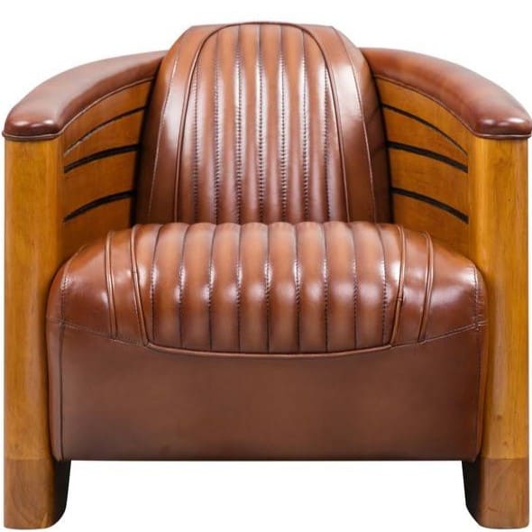 Fauteuil Club Pirogue Cuir Vintage: Le Prestige Transatlantique en Cuir et Bois