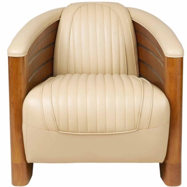 Fauteuil Club Pirogue Cuir Beige Ivoire : Le Prestige Transatlantique en Cuir et Bois
