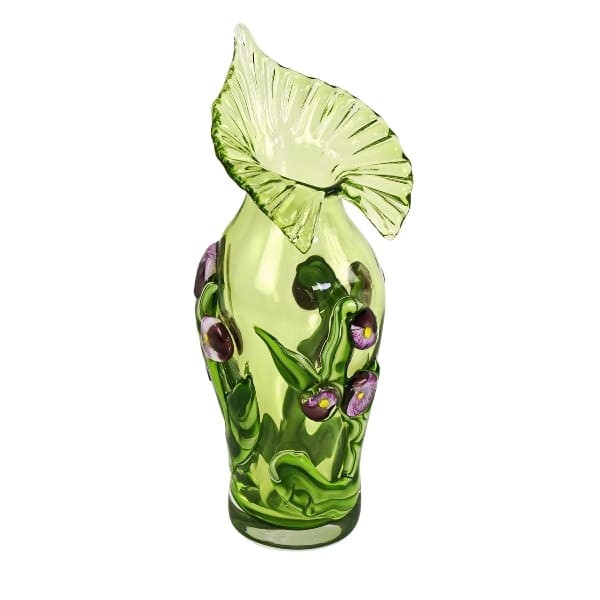 Vase Fiorito en verre vert : pièce sculpturale Art Nouveau faite main