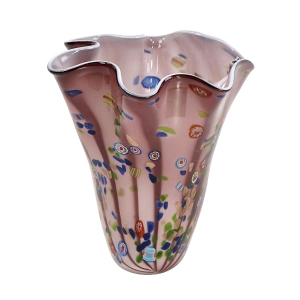 Vase I Punti en verre rose : pièce sculpturale faite main