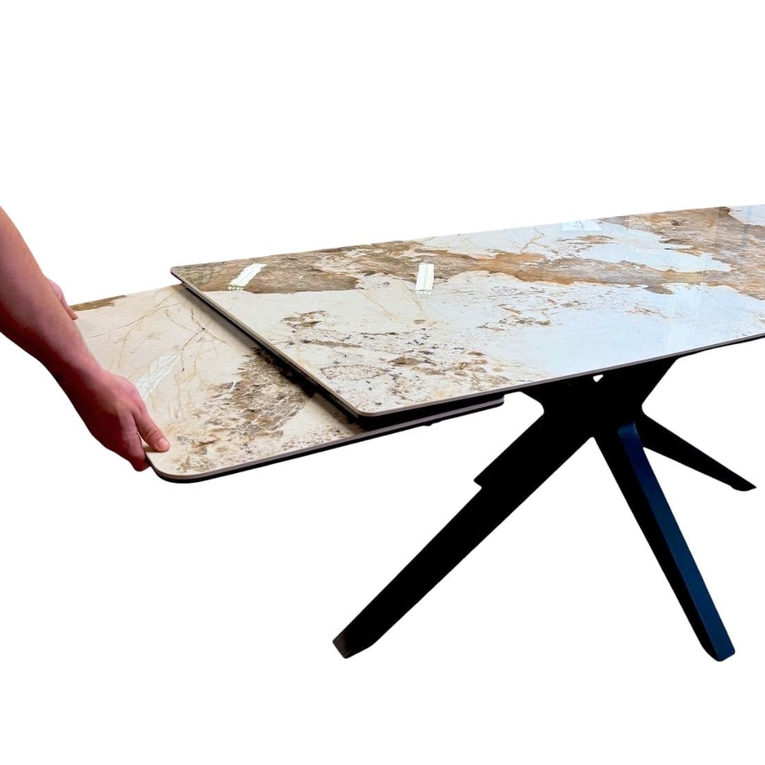 Table-Céramique-Extensible-Sirocco-Marbre-Utopia-fonctionnement-allonges Table Céramique Extensible Sirocco systéme d'allonges