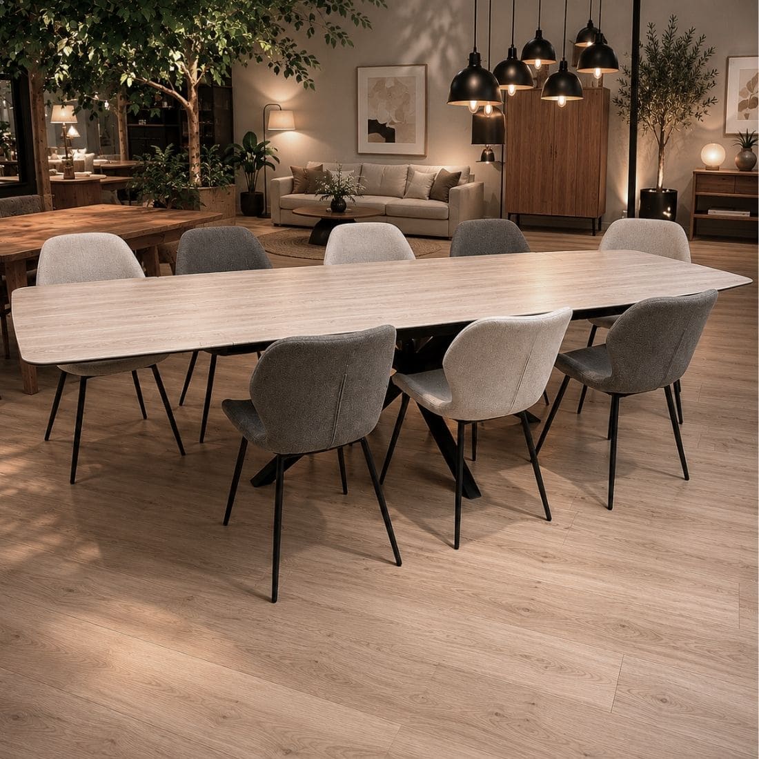 Table-Céramique-Extensible-Sirocco-Travertin-10-personnes-180cm-280cm-majdeltier-qualité Table Céramique Extensible Sirocco Travertin avec chaises autour