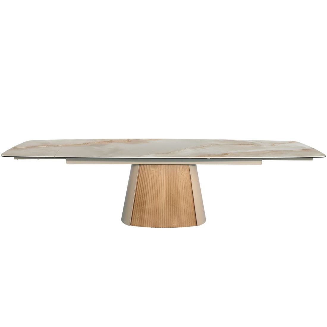Table-Céramique-Extensible-Valoise-Marbre-Beige-veinage-facile-a-vivre-200-300-cm-3 Table céramique extensible Valoise marbre beige dépliée de face 300 cm