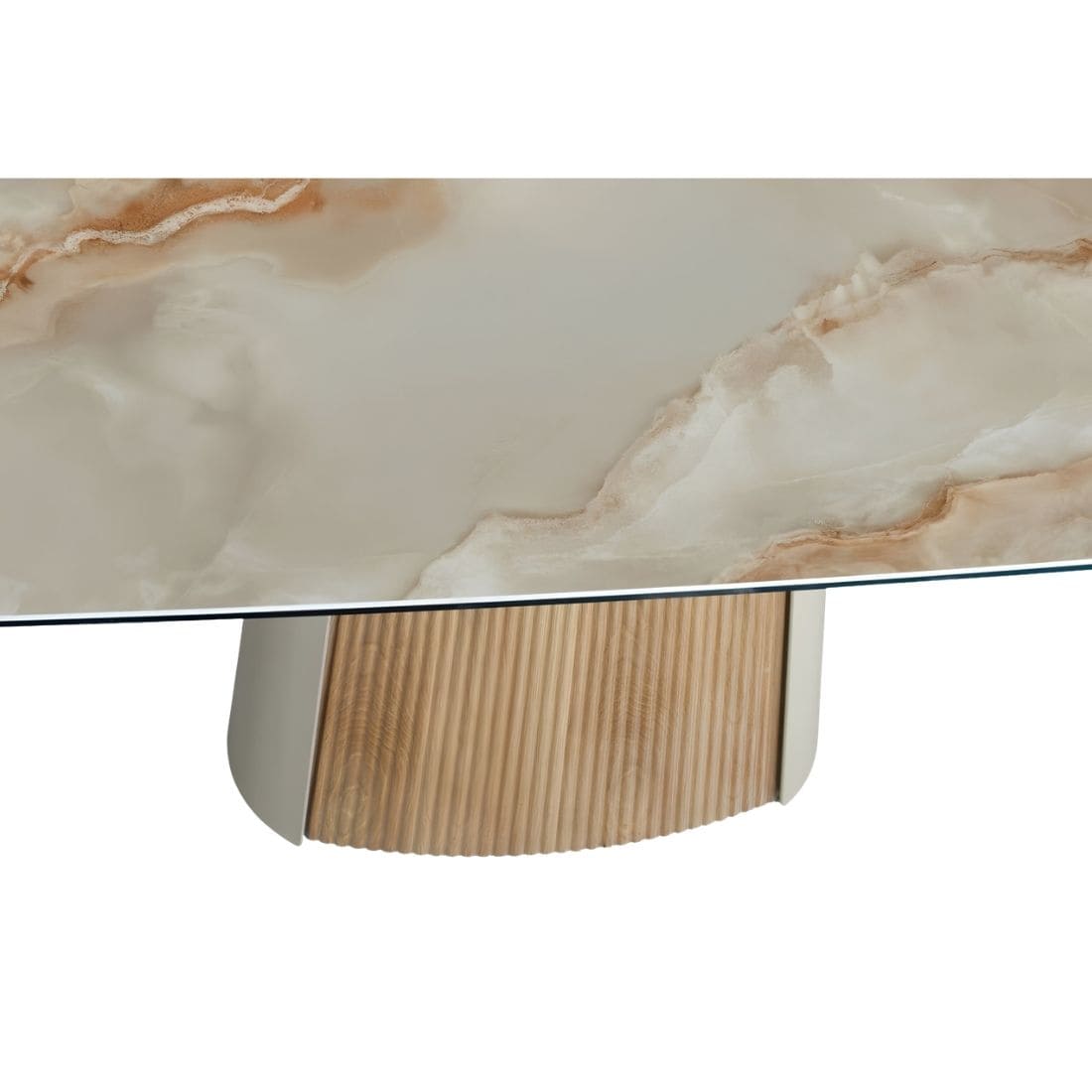 Table-Céramique-Extensible-Valoise-Marbre-Beige-veinage-facile-a-vivre-200-300-cm-5 Table céramique extensible Valoise marbre beige piétement central