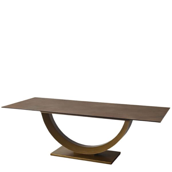 Table En Céramique Rectangulaire Pearl : élégance contemporaine et design sculptural- Table en céramique rectangulaire Pearl finition bronze avec piétement demi-lune