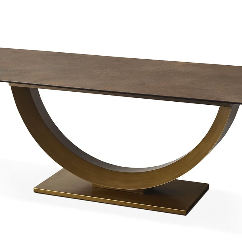 table-ceramique-rectangulaire-pearl-bronze-design-2 Table en céramique rectangulaire Pearl finition bronze avec piétement demi-lune