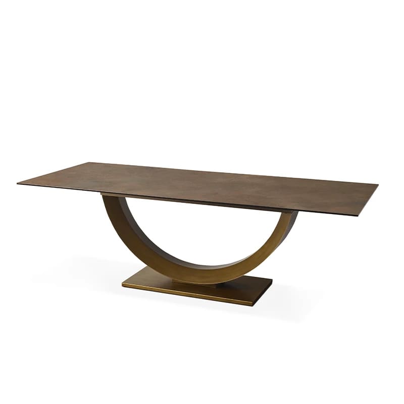 table-ceramique-rectangulaire-pearl-bronze-design Table en céramique rectangulaire Pearl finition bronze avec piétement demi-lune