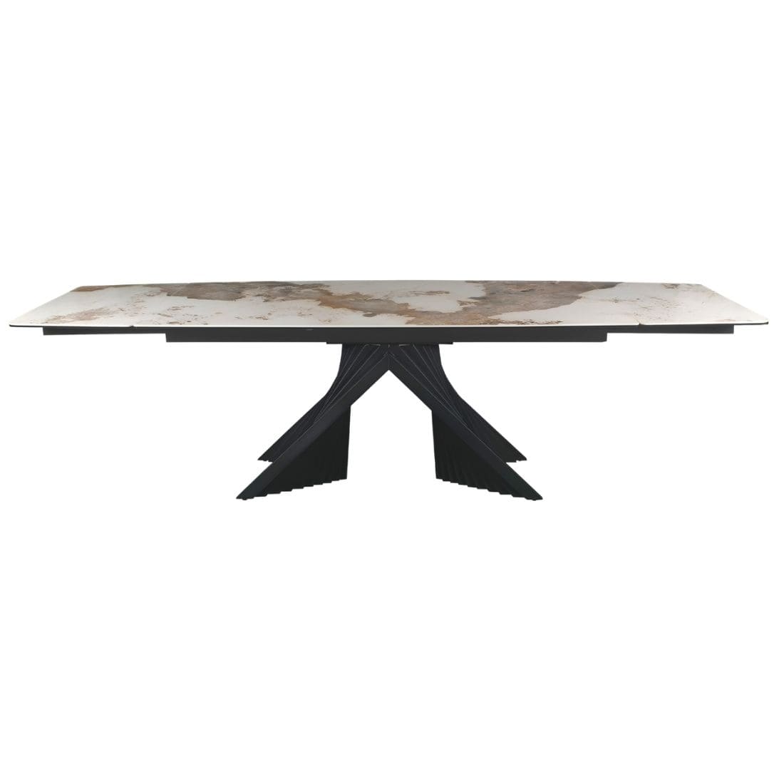 table-extensible-ceramique-angel-effet-marbre-utopia-lievens-10-personnes Table Extensible Céramique Angel Marbre Utopia brillante avec piètement anthracite sculptural dans salle à manger design