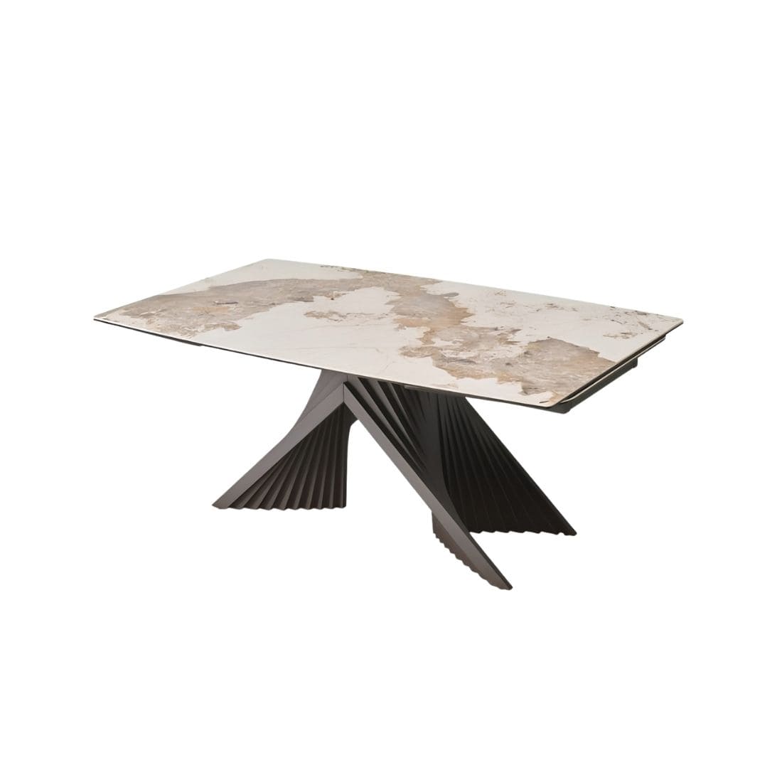 table-extensible-ceramique-angel-effet-marbre-utopia-lievens-fermée Table Extensible Céramique Angel Marbre Utopia brillante avec piètement anthracite sculptural dans salle à manger design