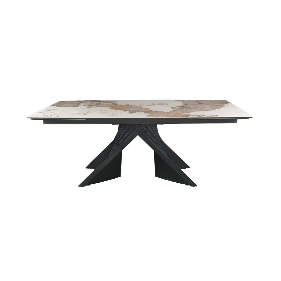 table-extensible-ceramique-angel-effet-marbre-utopia-lievens Table Extensible Céramique Angel Marbre Utopia brillante avec piètement anthracite sculptural dans salle à manger design