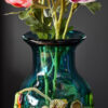 Vase Allegra en verre turquoise Art Nouveau fait main