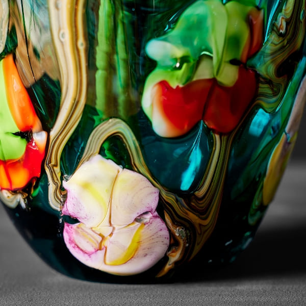 Vase Allegra en verre turquoise Art Nouveau fait main
