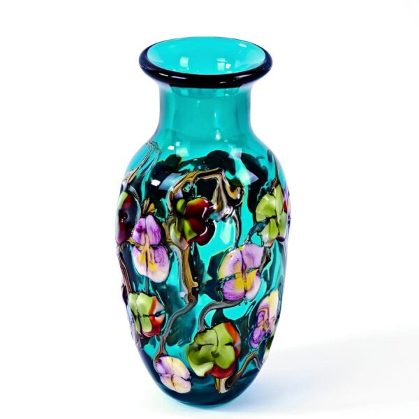 Vase Allegra en verre turquoise Art Nouveau fait main