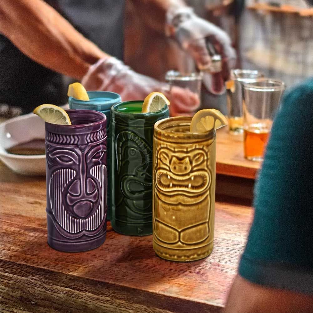 Lot-de-4-Verres-Tiki-colorés-en-Céramique - Cocktails-Tiki Bar-majdeltier-1 Verres Tiki colorés pour Piña Colada, Mai Tai, Mojito, limoncello spritz et cocktails maison
