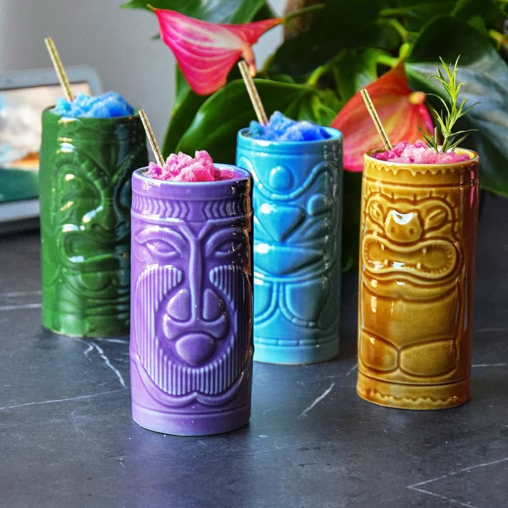 Lot-de-4-Verres-Tiki-colorés-en-Céramique - Cocktails-Tiki Bar-majdeltier-3 Verres Tiki colorés pour Piña Colada, Mai Tai, Mojito et cocktails maison