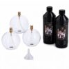 contenu-coffret-complet-lampes-a-huile-sphere 3 lampes à huile sphère Peri Living tailles S M L avec 2 bouteilles d'huile de paraffine et un entonnoir