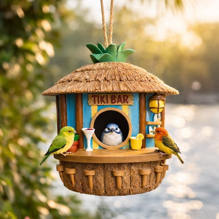 Nichoir à Oiseaux Tiki Bar - Une Cabane à Oiseaux Tropicale Pleine de Charme