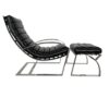 fauteuil-biarritz-cuir-noir-et-ottoman-cuir-plaine-fleur-design-majdeltier-2 Fauteuil Biarritz cuir noir avec repose-pieds ottoman et structure en inox poli miroir.