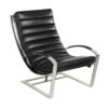 fauteuil biarritz-cuir-noir-pleine-fleur-design-chrome Fauteuil Biarritz cuir noir et ottoman, fauteuil design haut de gamme en inox poli miroir.
