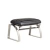 ottoman-cuir-noir-chrome ottoman, assise confortable en cuir pleine fleur et piètement inox.