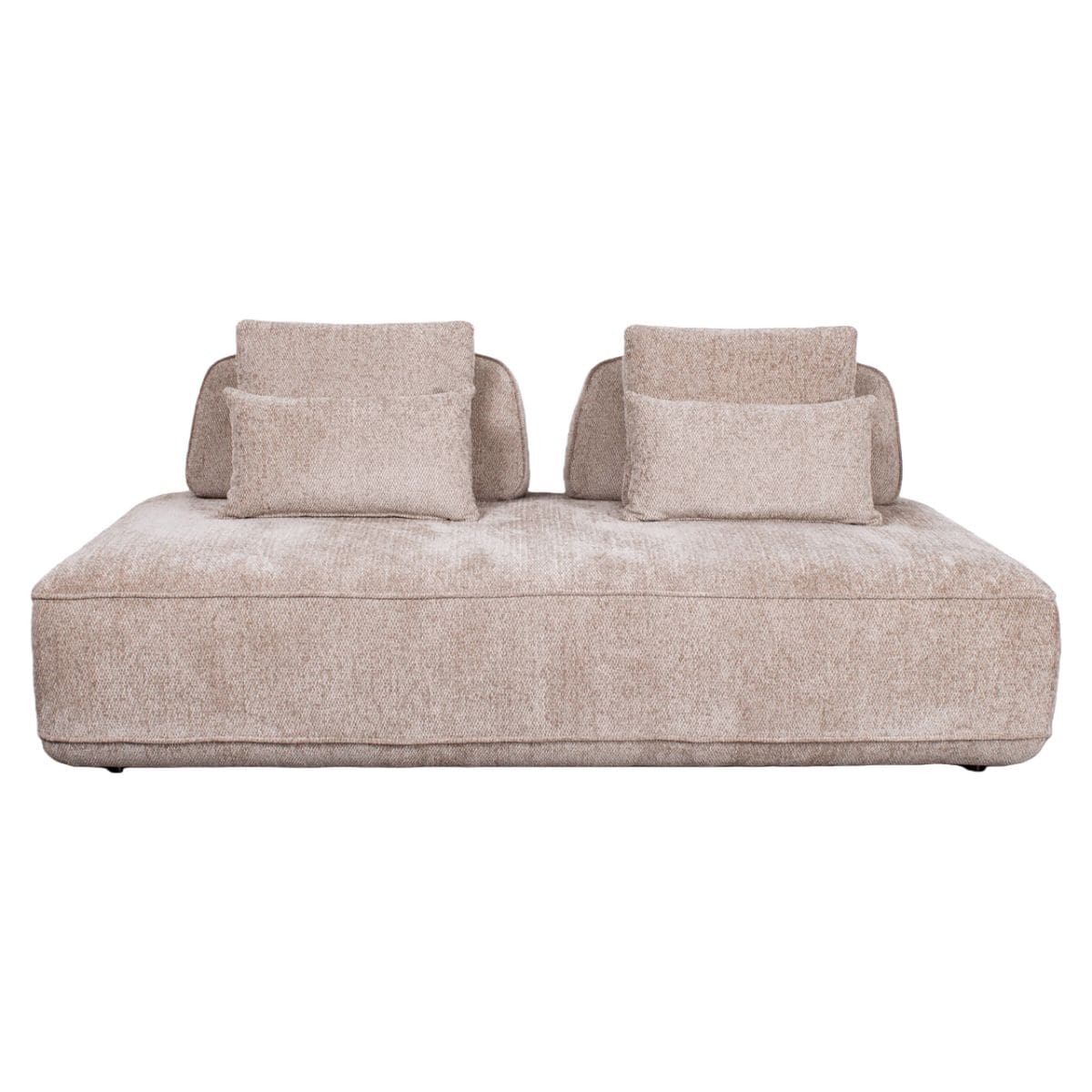 Canapé Tudor modulable vue de face, coussins déco, couleur mocca