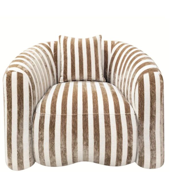 Fauteuil Luxandra rayé beige marron vue de face, salon contemporain