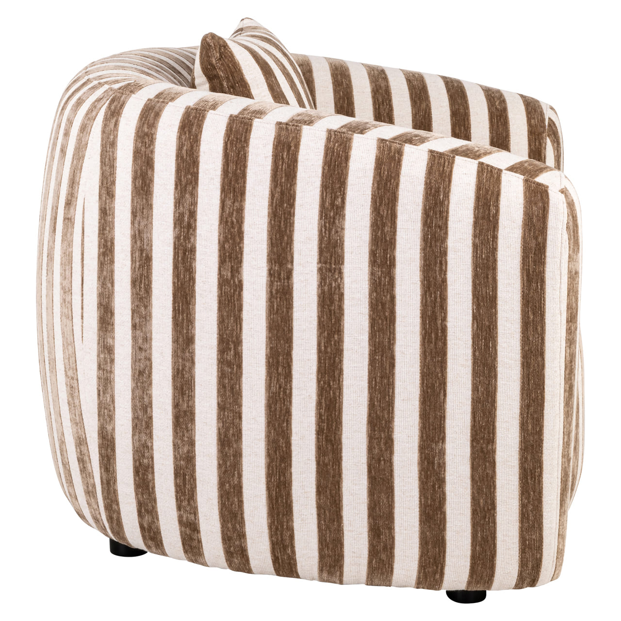Fauteuil-Luxandra-Tissu-Rayures-Beige-&-Marron-arrondi-majdeltier-4 Fauteuil Luxandra rayé beige marron vue de coté, profil, lignes arrondies