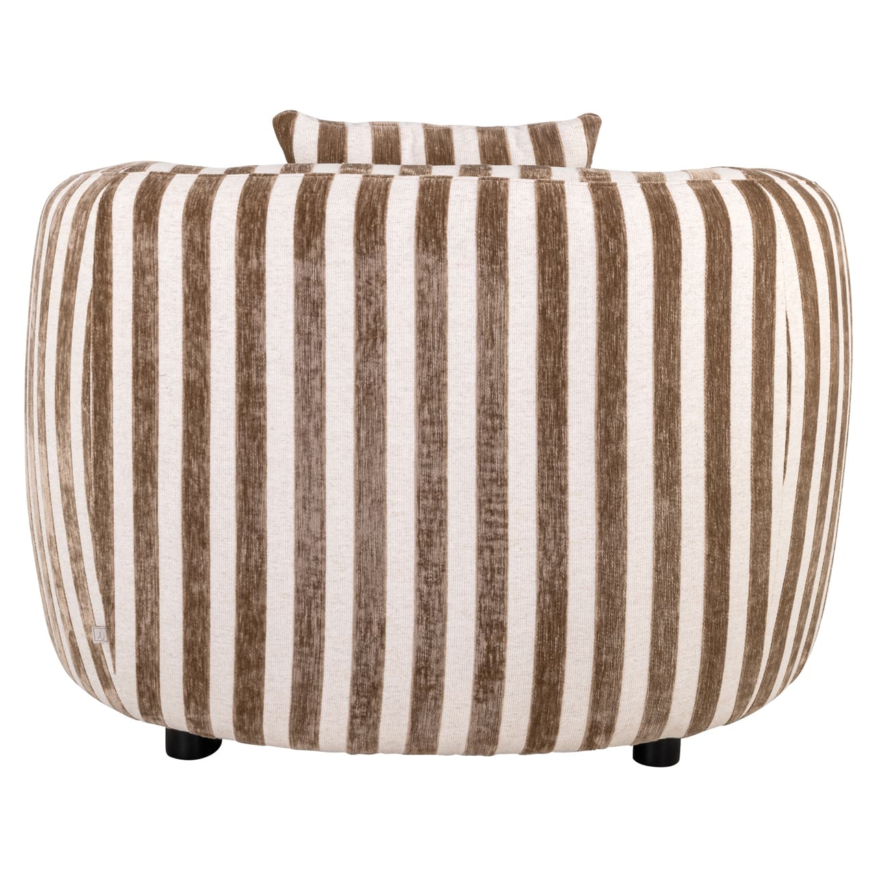 Fauteuil-Luxandra-Tissu-Rayures-Beige-&-Marron-arrondi-majdeltier-5 Fauteuil Luxandra rayé beige marron, vue face et arrière, silhouette arrondie
