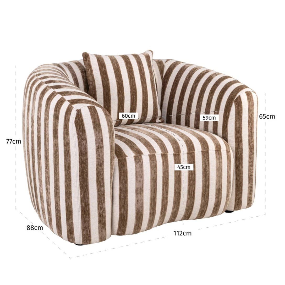 Fauteuil-Luxandra-Tissu-Rayures-Beige-&-Marron-arrondi-majdeltier-8 Fauteuil Luxandra rayé beige marron 1 place, dimensions 112x88x77 cm